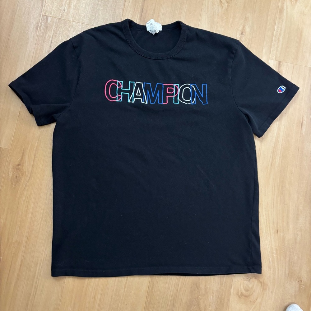 Champion Black T-Shirt for Men Embroidered Logo